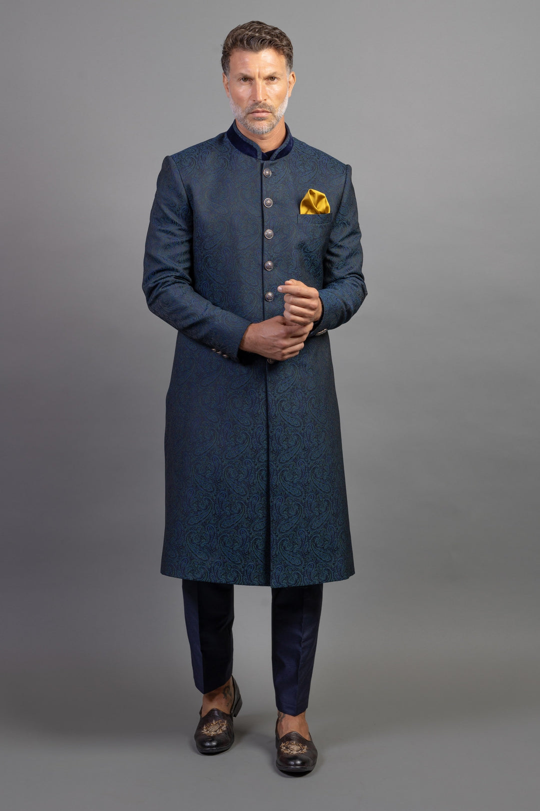 Teal Brocade Sherwani