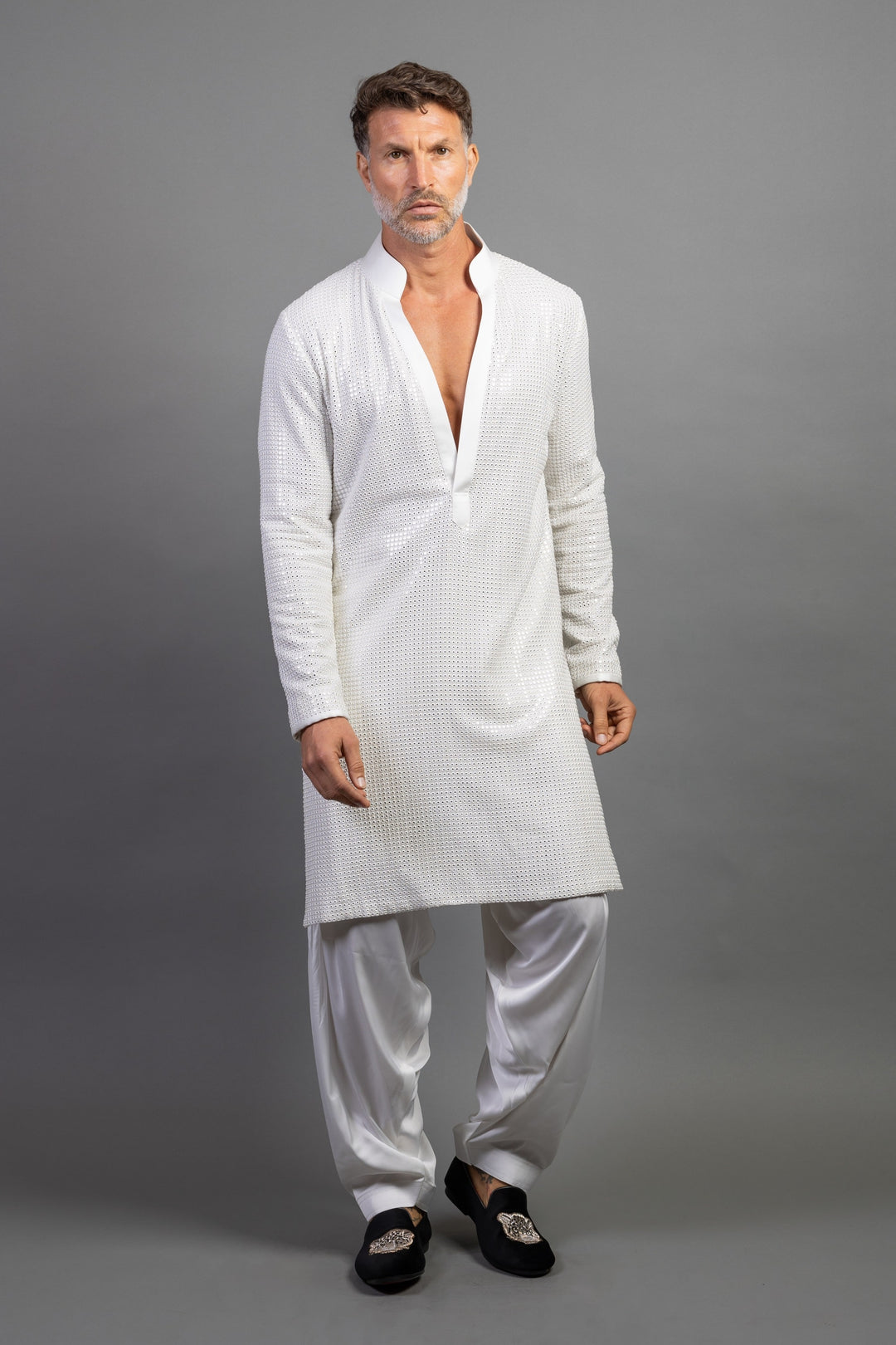 White Mirror Work Kurta