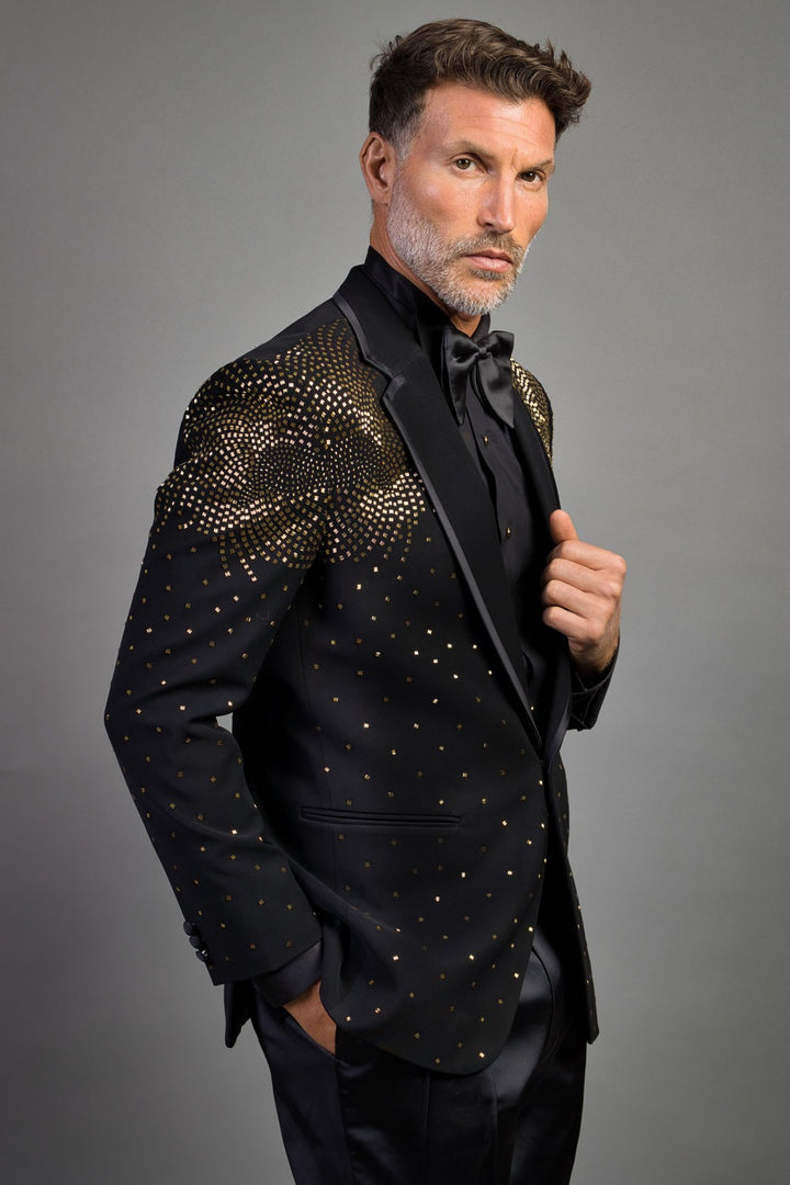 Heavy Crepe Tuxedo With Gold Embroidery