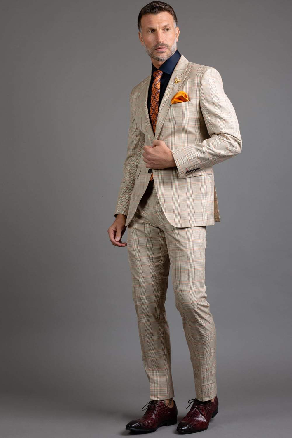 Beige Multi Coloured Check Suit