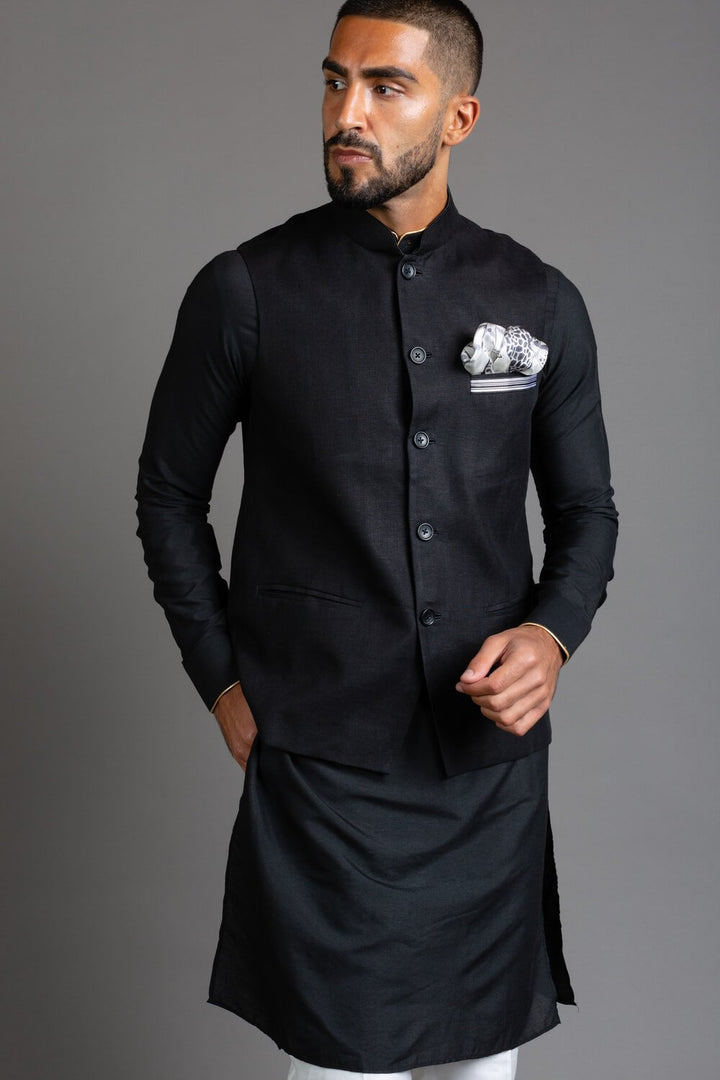 Black Linen Nehru Jacket