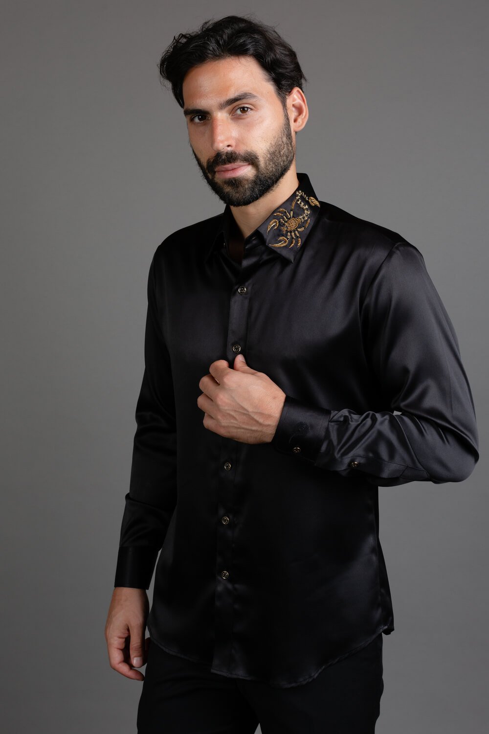 Black Scorpion Embroidery Shirt