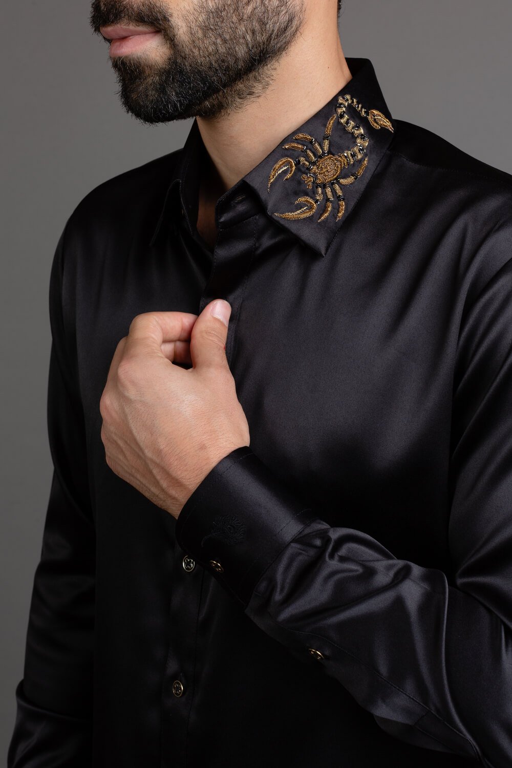 Black Scorpion Embroidery Shirt