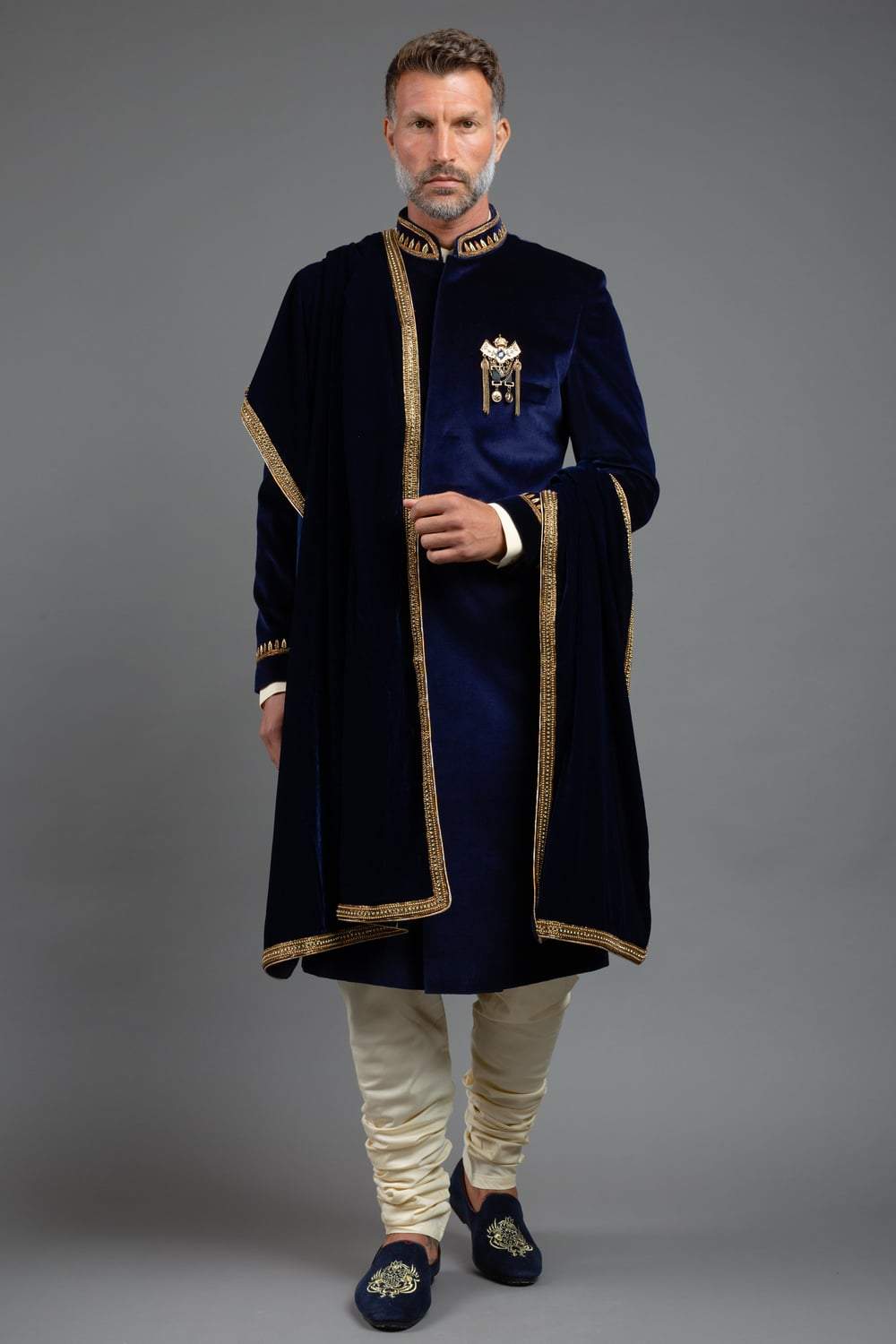 Black Velvet Sherwani With Stole