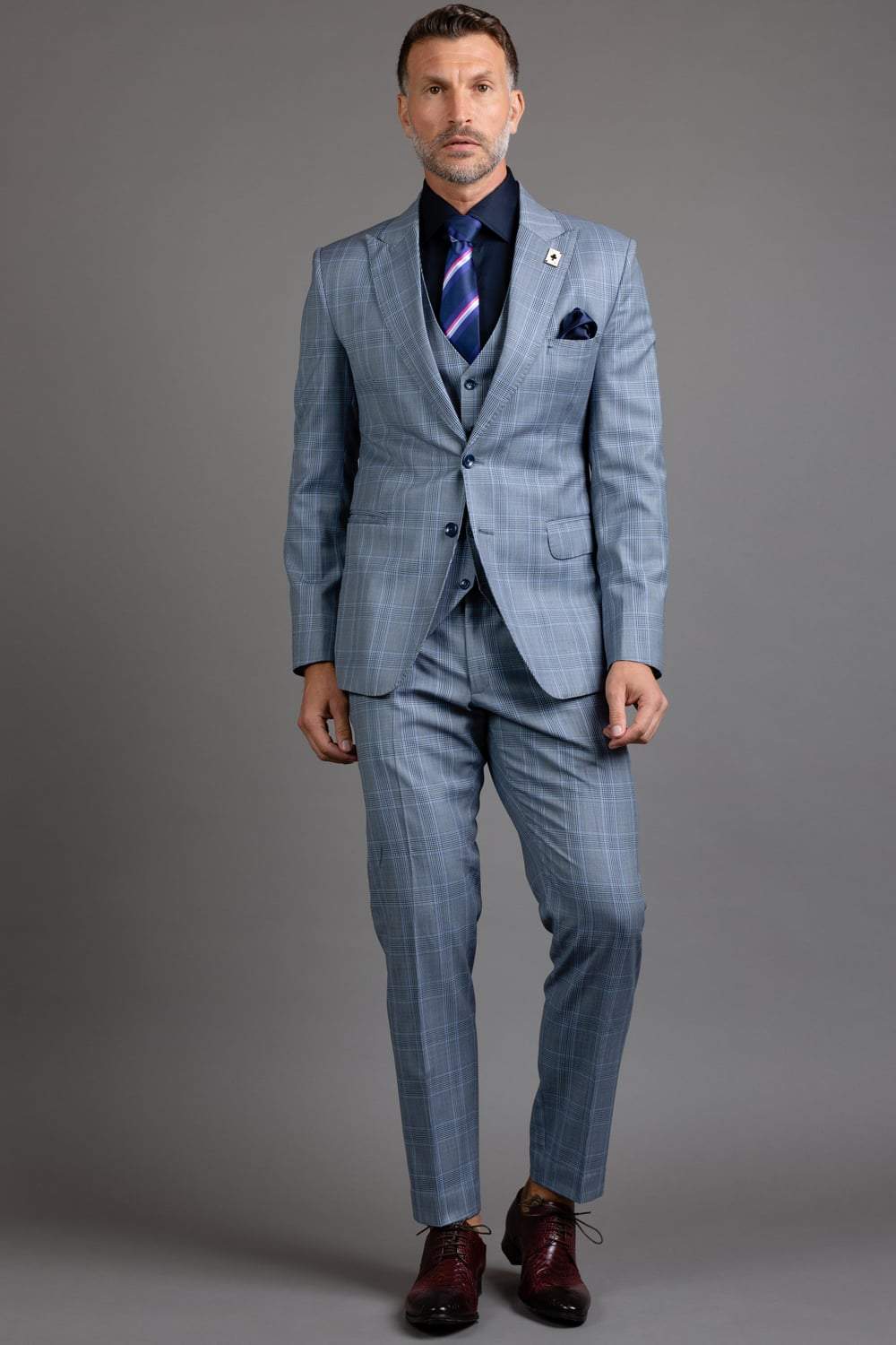 Blue Check 3 piece Suit