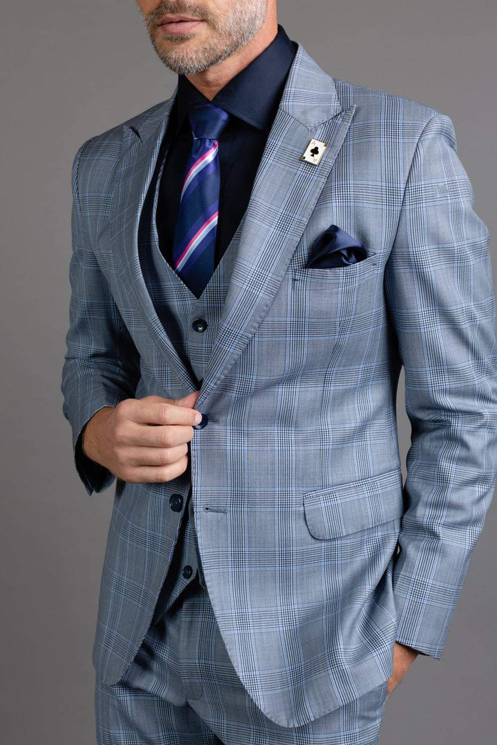 Blue Check 3 piece Suit