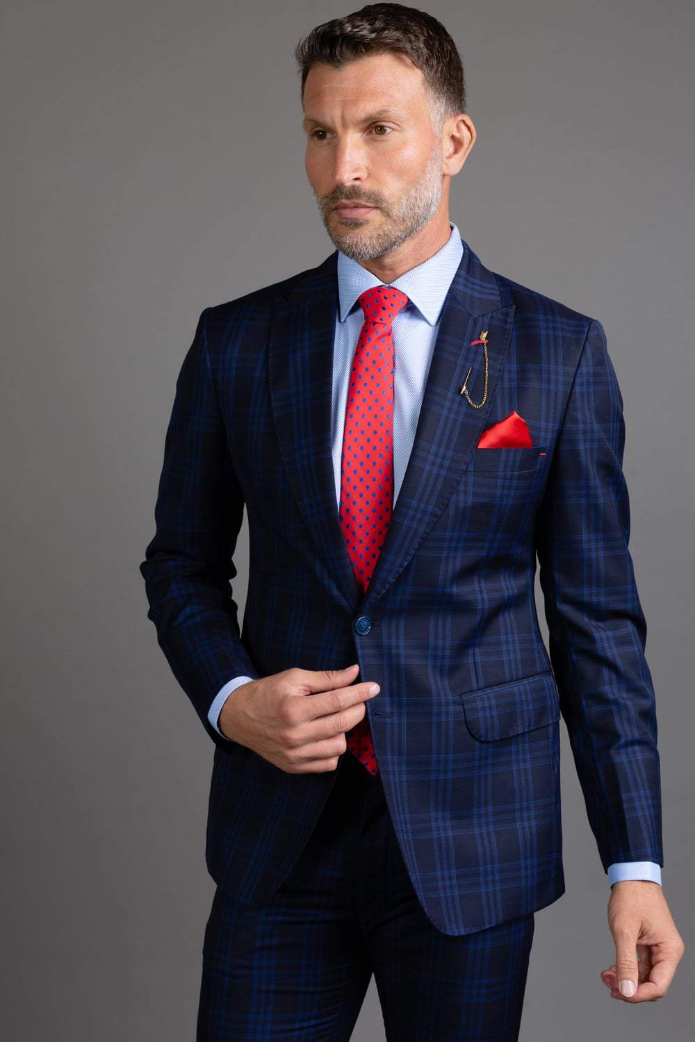 Blue deals checked suit