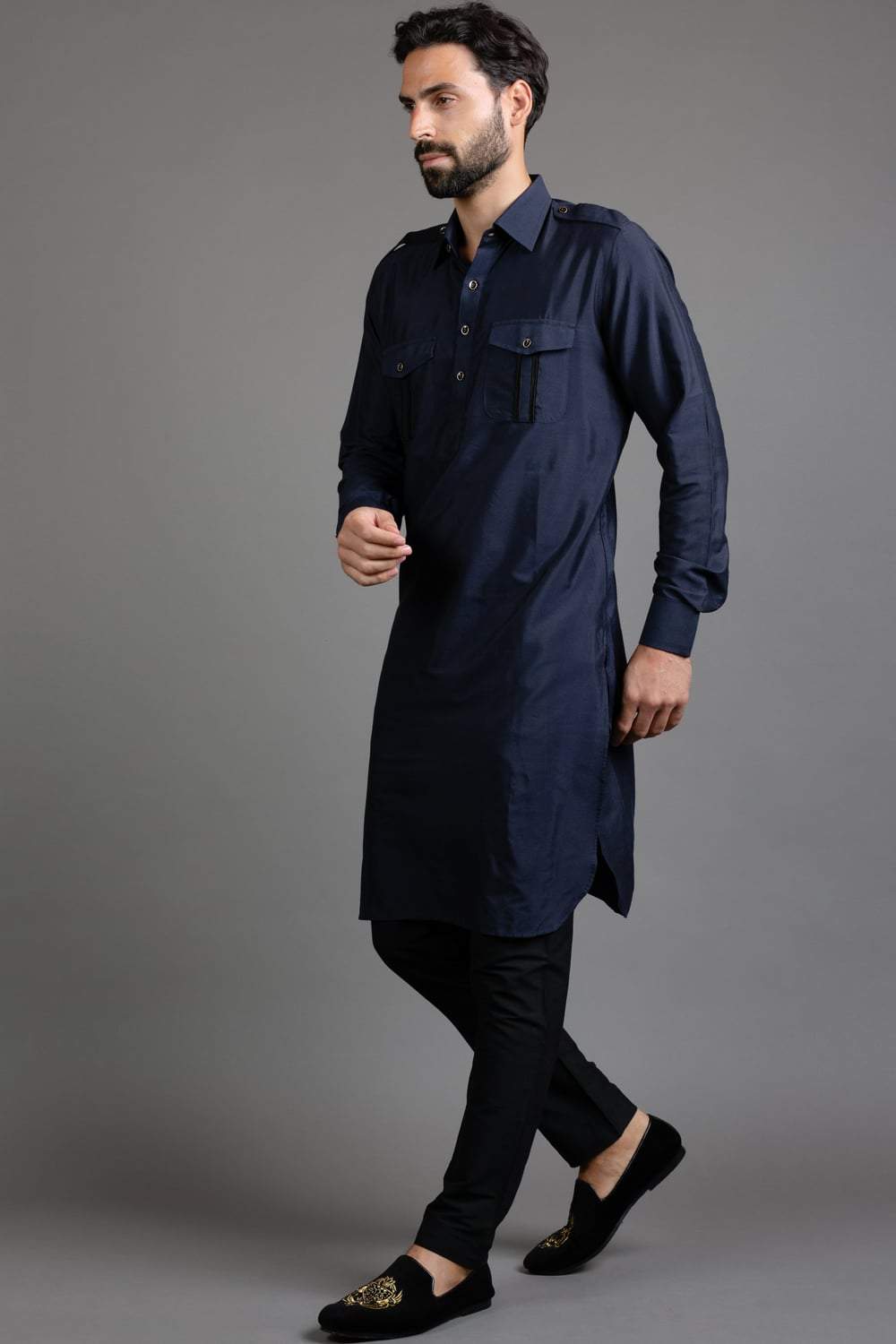 Navy blue pathani kurta hot sale