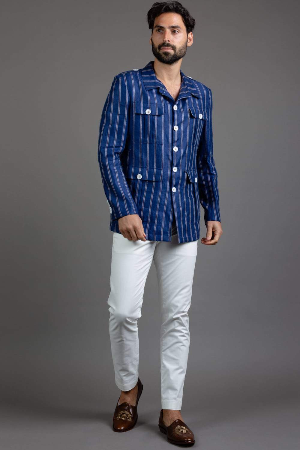 Blue military jacket deals