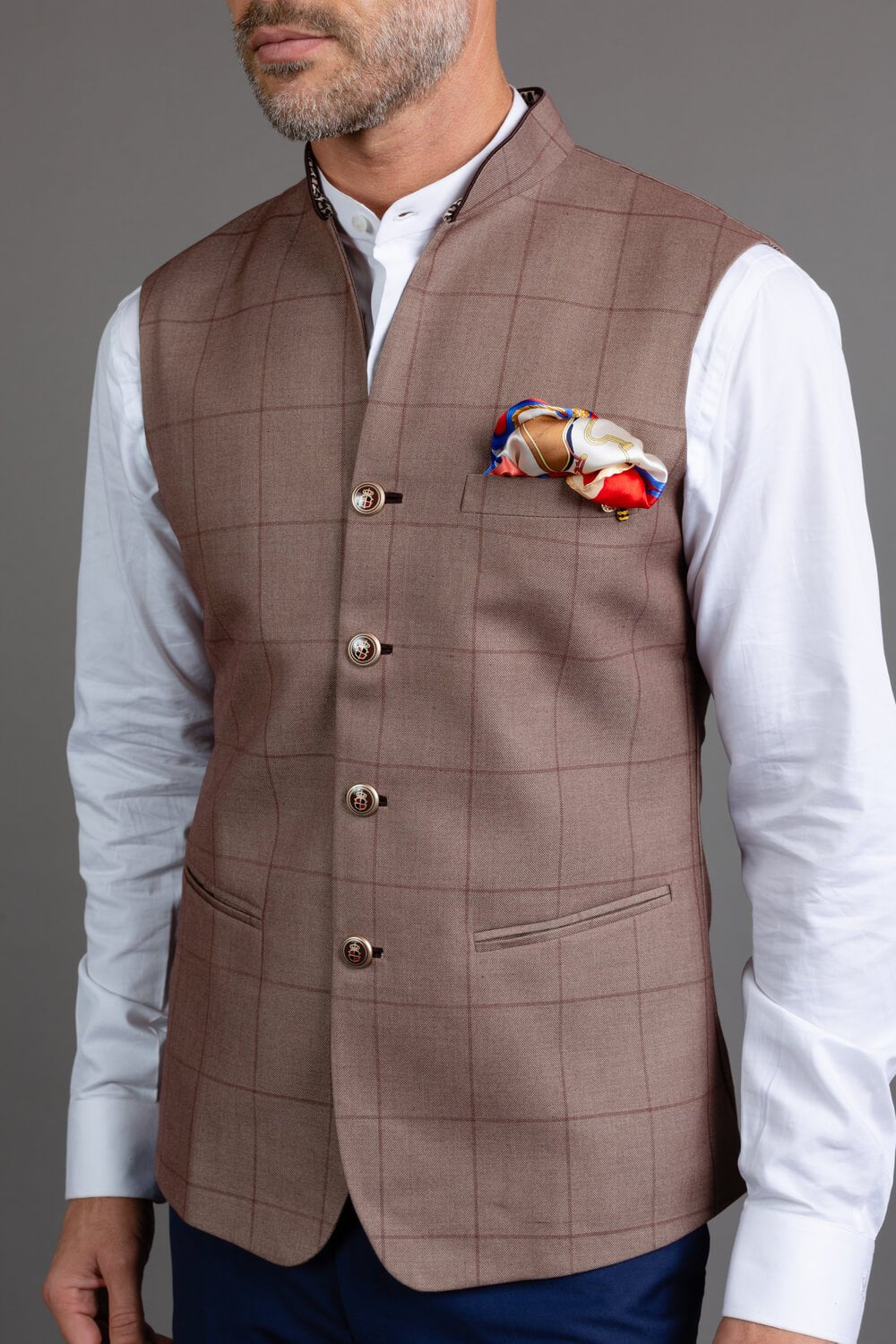 Brown Checks Nehru Jacket