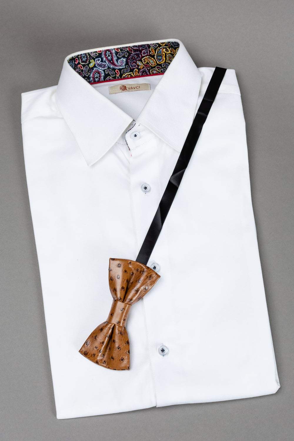 Brown Leather Pre-Tied Bow Tie