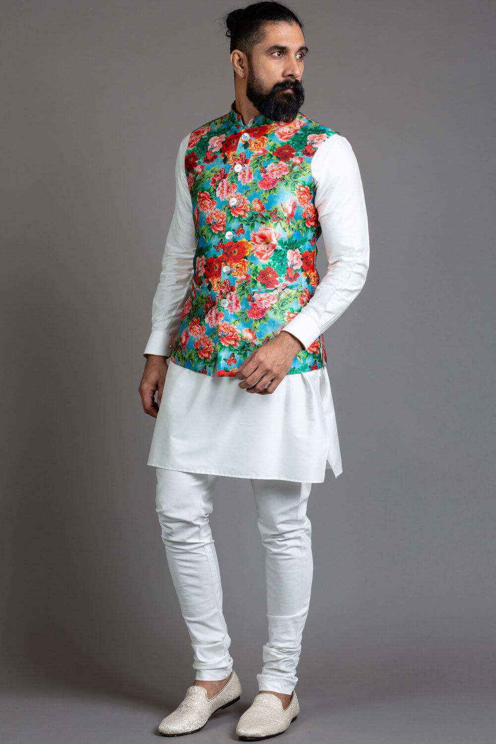 Nehru jacket floral print hot sale