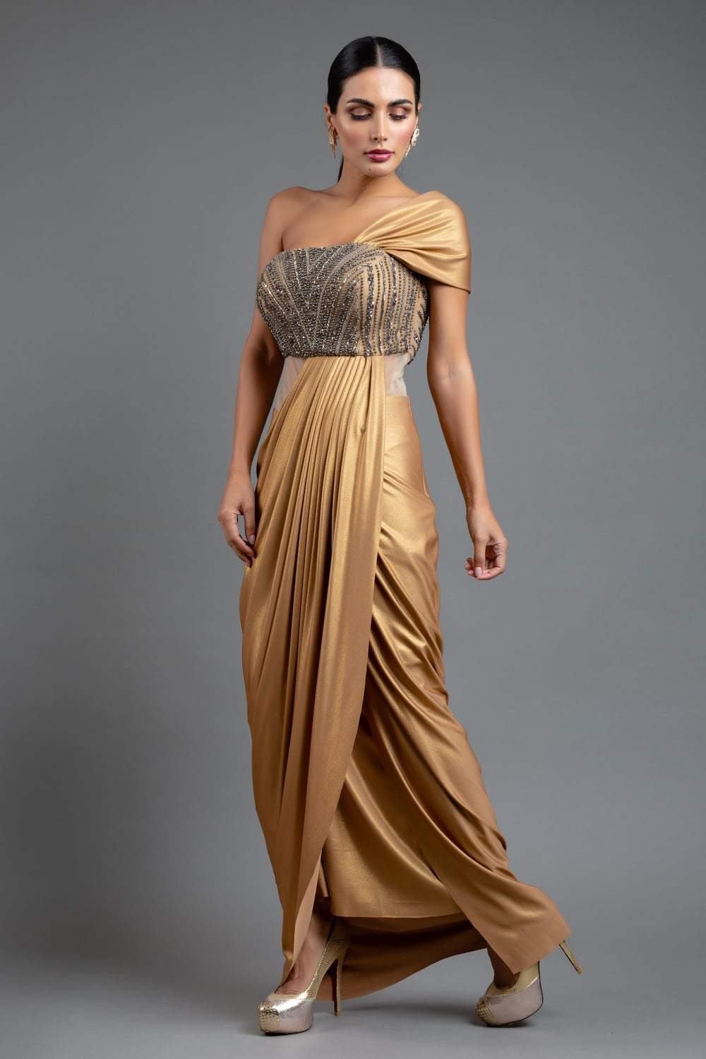 Golden Draped Evening Gown