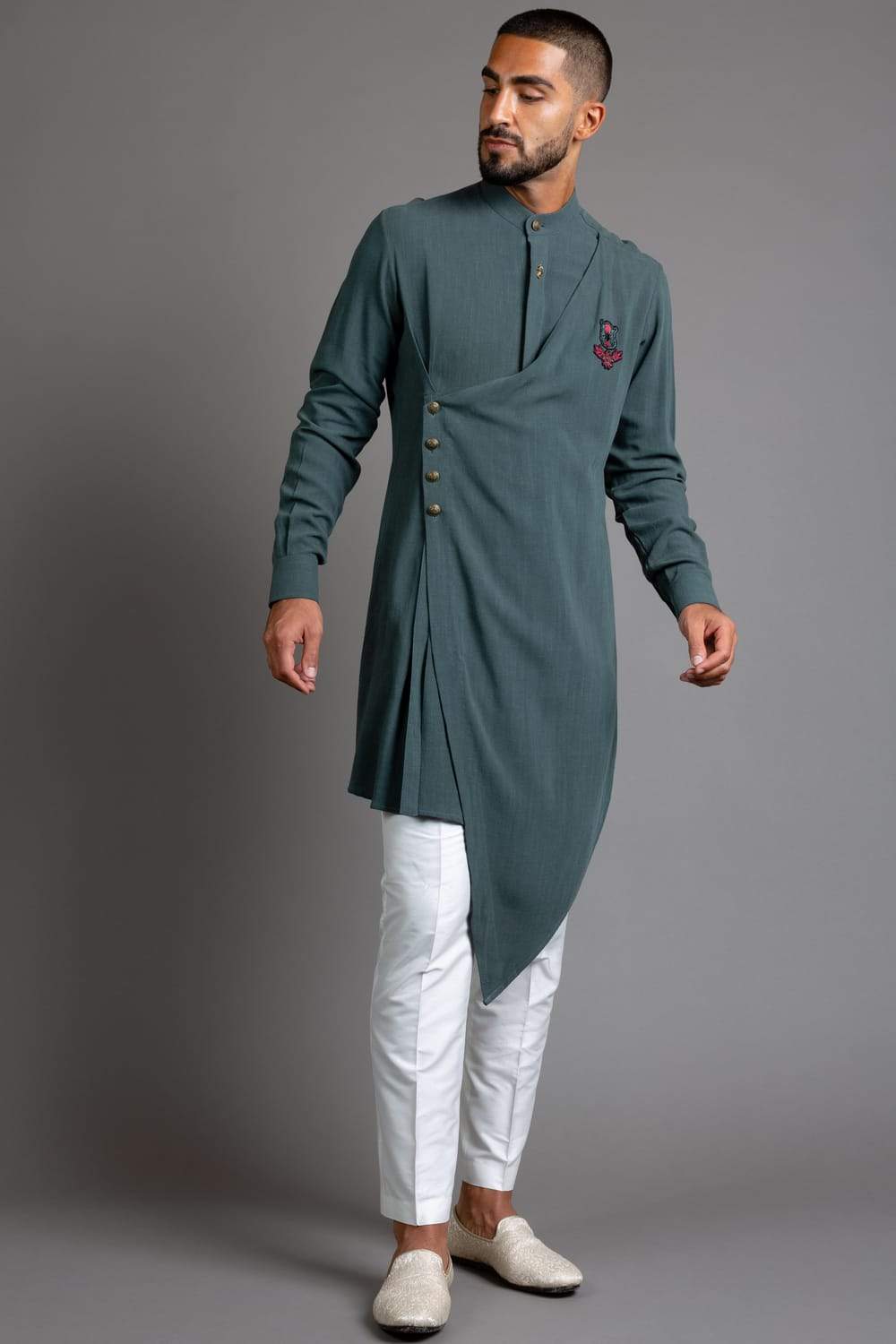 Green Asymmetric Overlapped Kurta