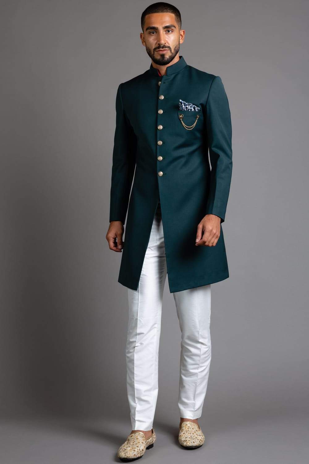 Green Suiting Fabric Indowestern