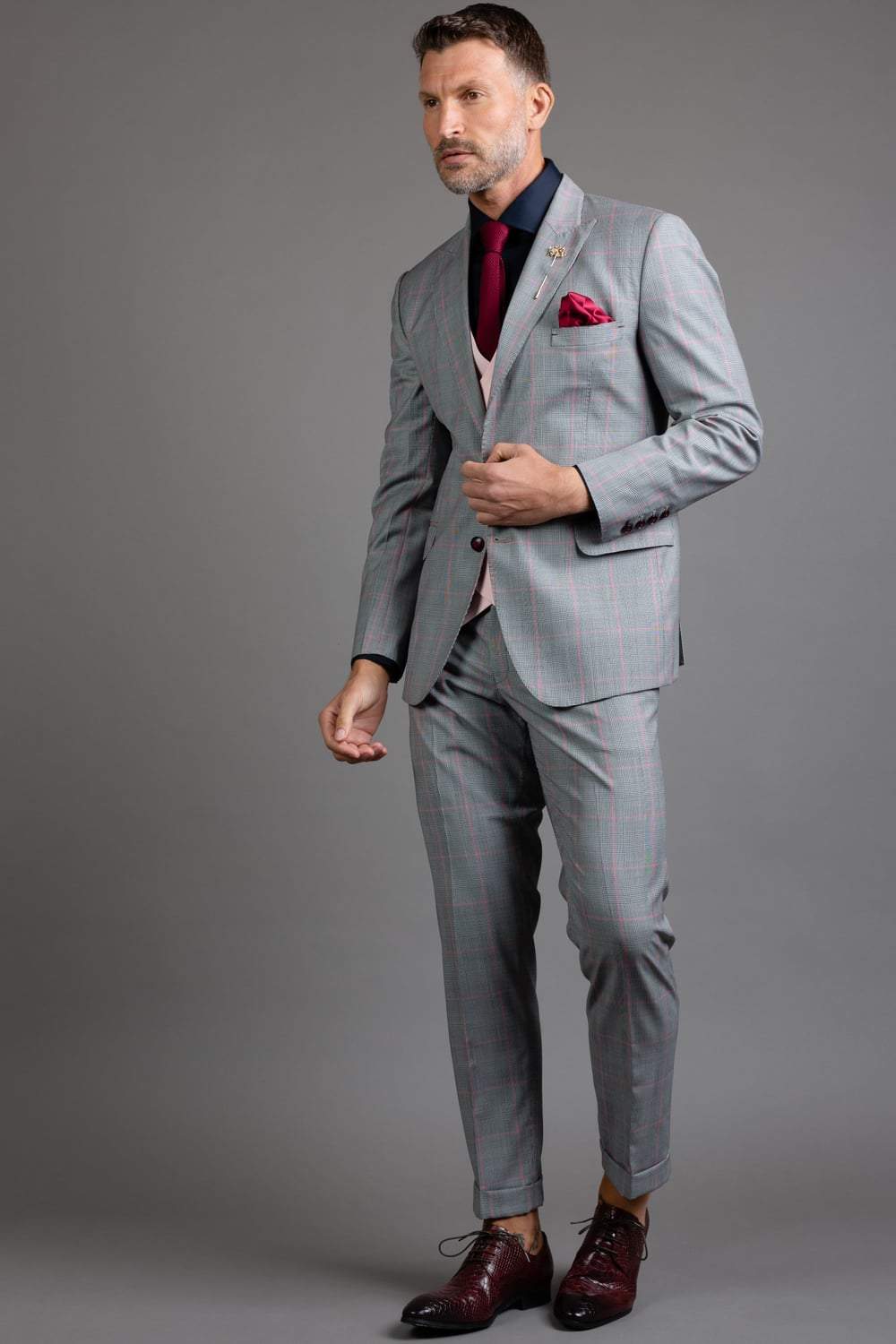 Grey Pink Check Suit