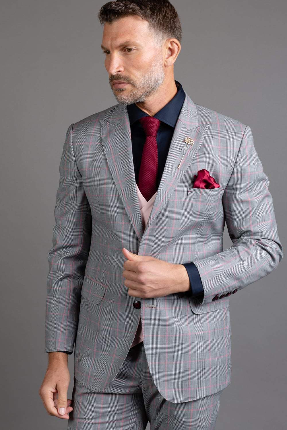 Grey Pink Check Suit