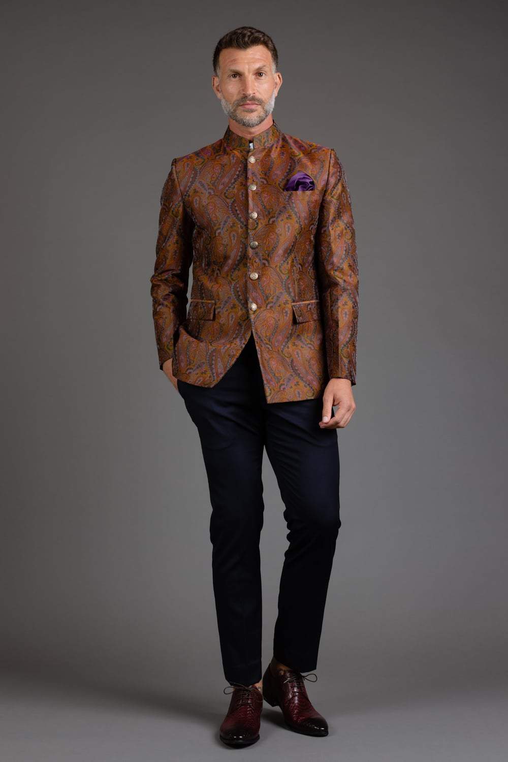 Mustard Brown Bandhgala – VAVCI - Main Image