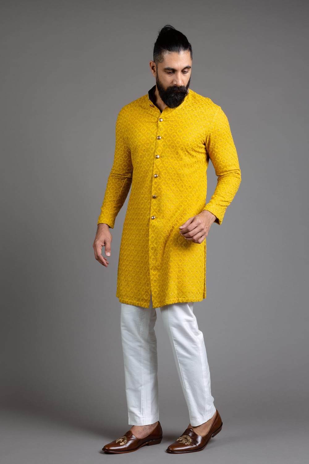 Mustard Front Open Kurta