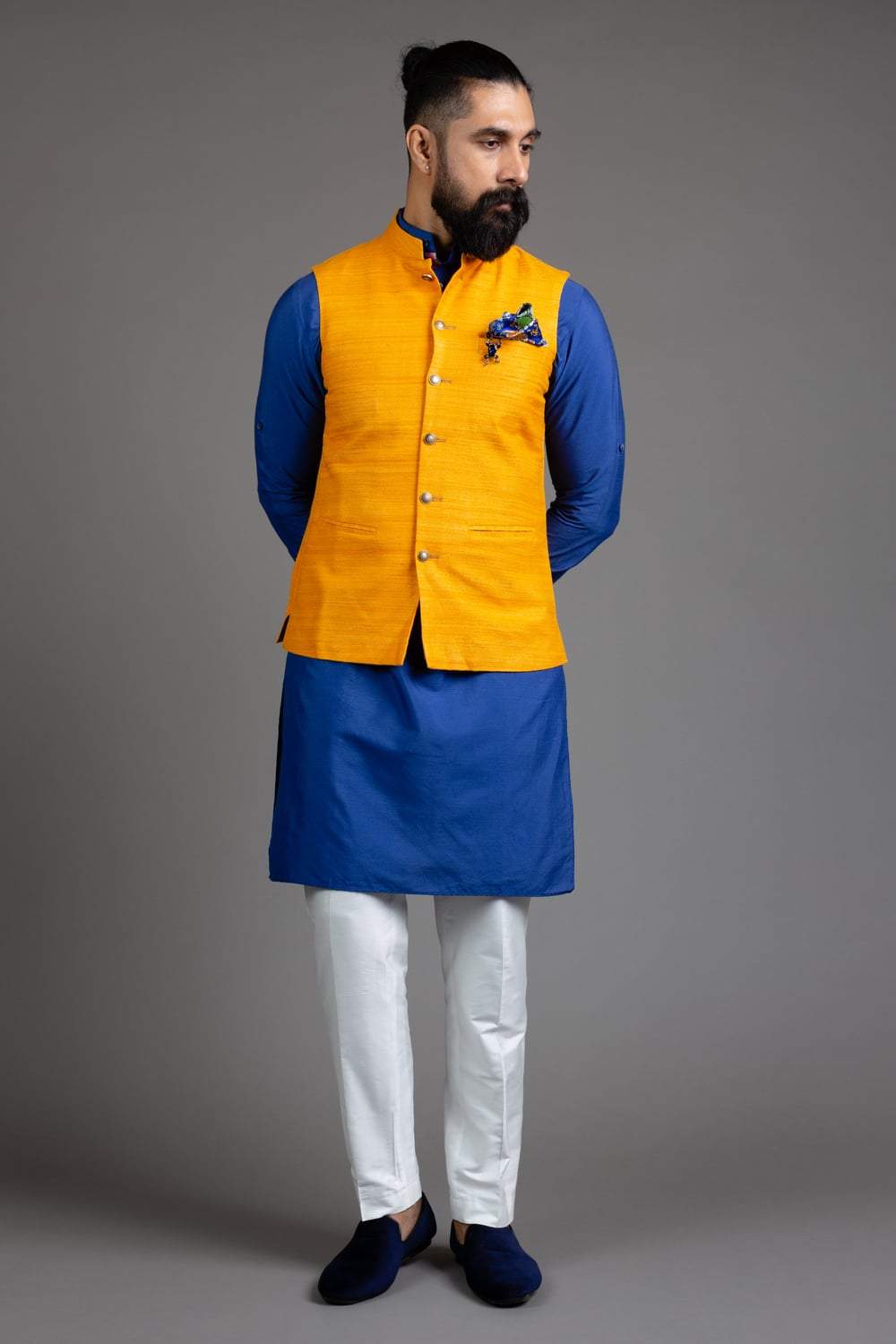 Mustard Silk Nehru Jacket