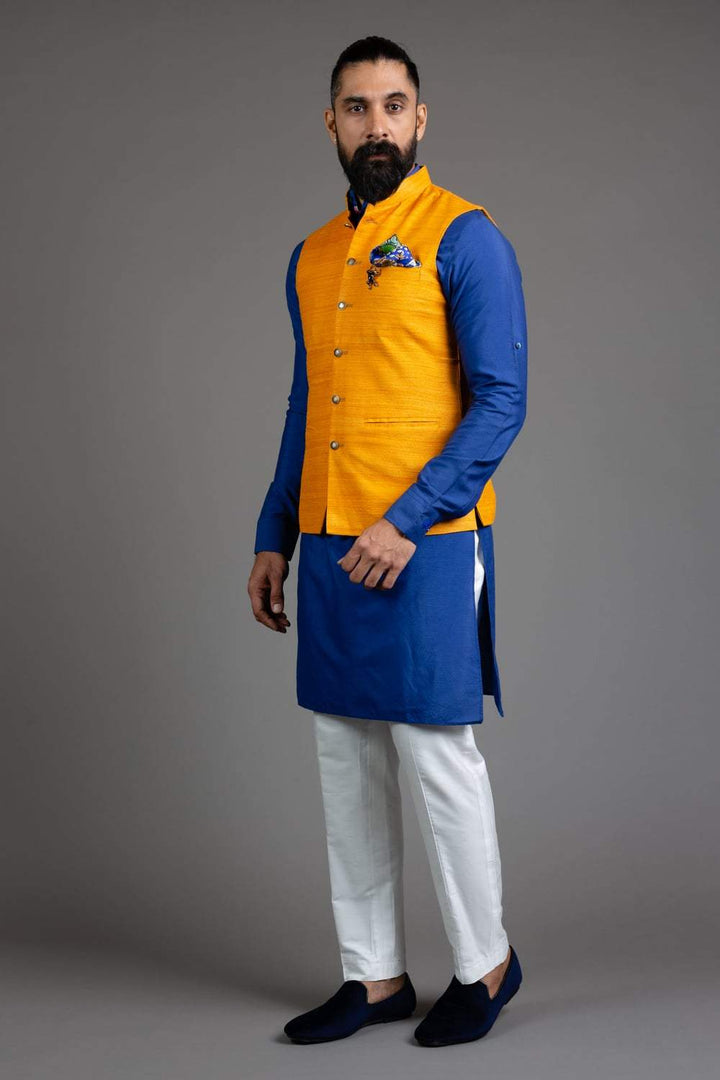 Mustard Silk Nehru Jacket