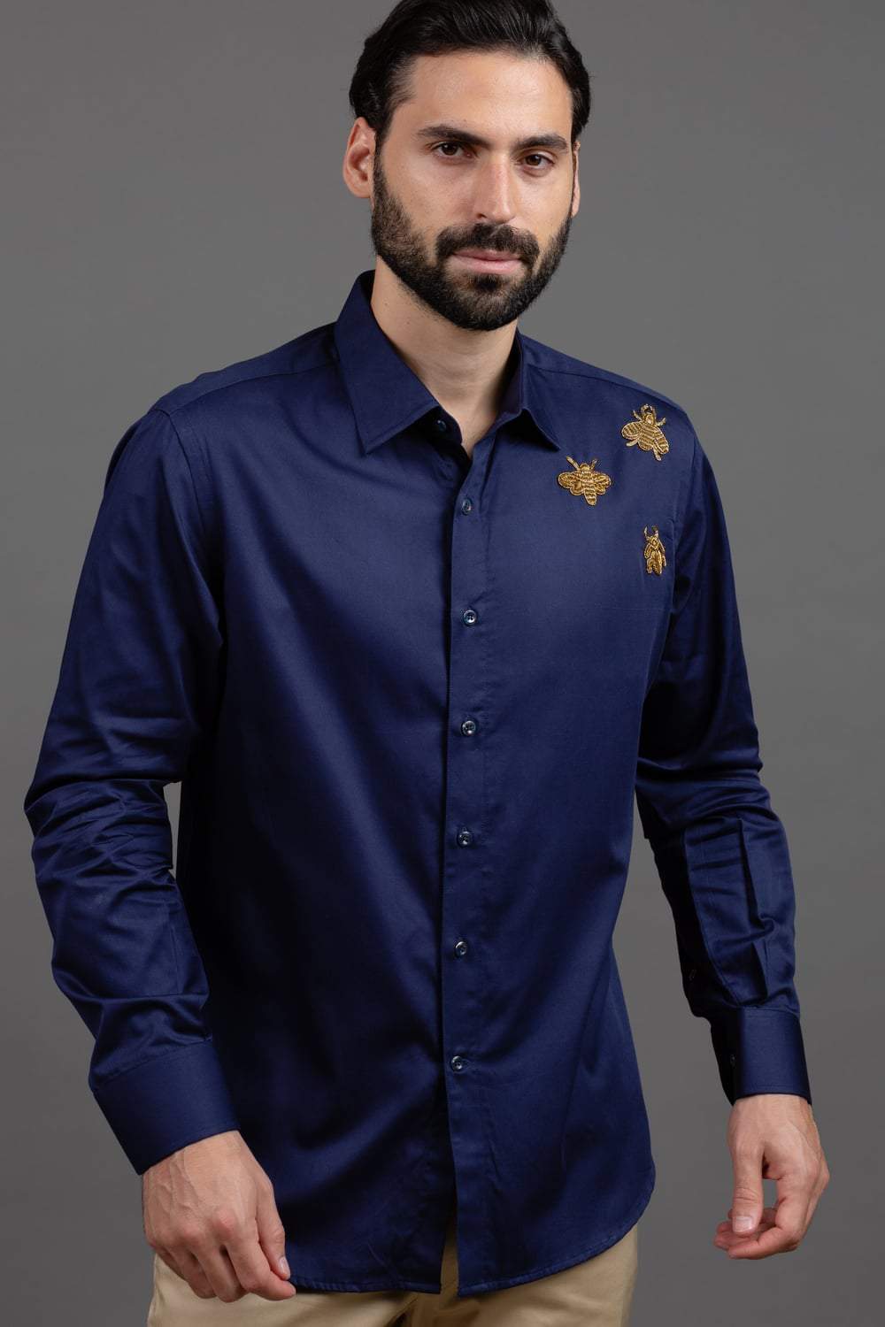 Navy Blue Embroidered Shirt