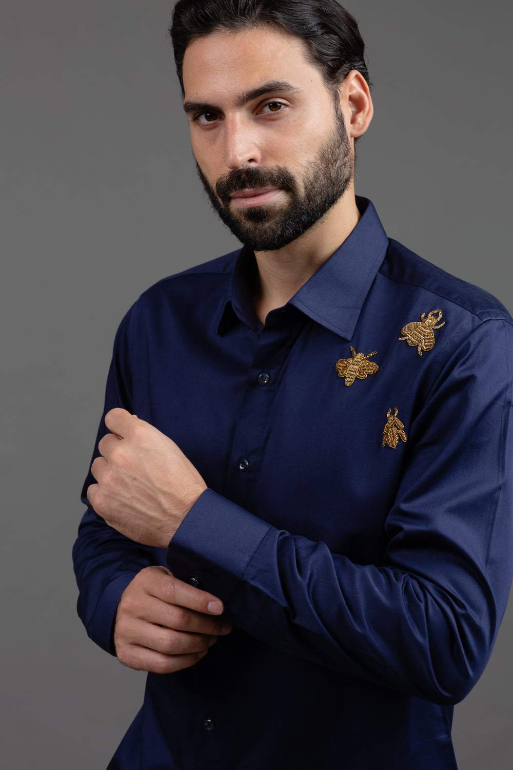 Navy Blue Embroidered Shirt
