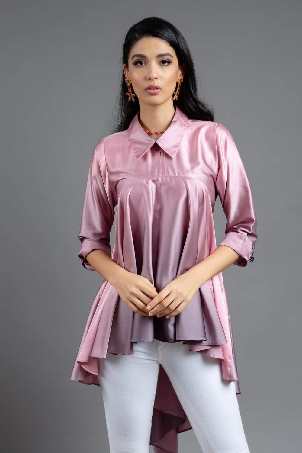 Pink Ombré Gathered Shirt