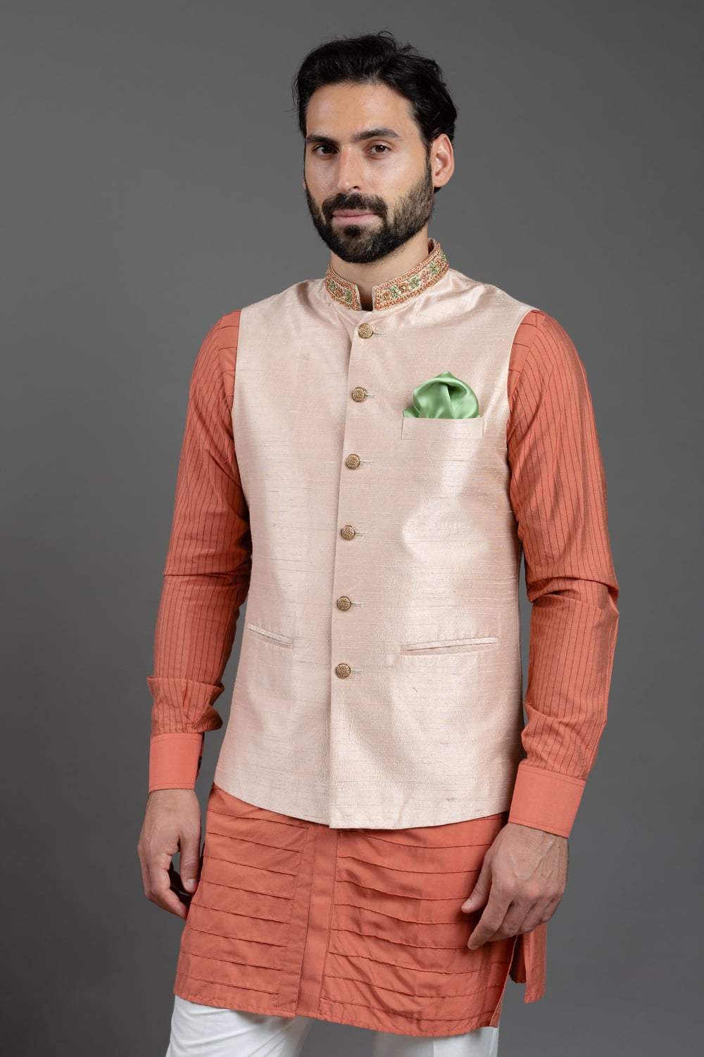 Pink Raw Silk nehru jacket