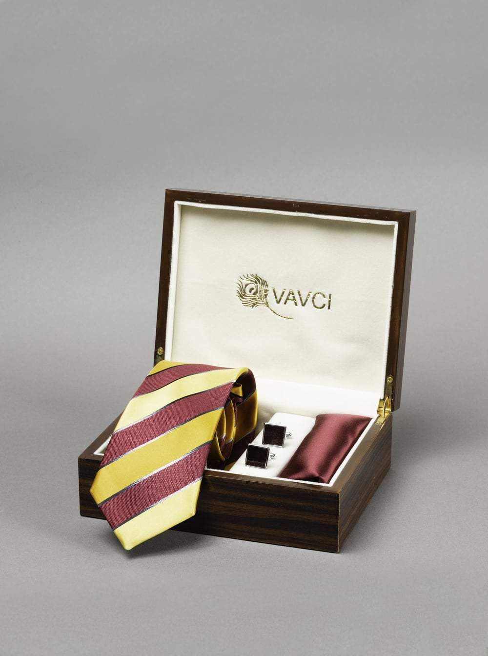 Red And Mustard Stripped Tie Box