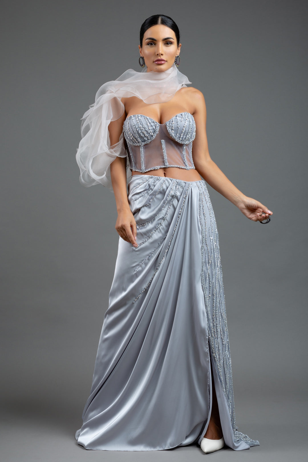 SILVER GREY CORSET & SKIRT SET