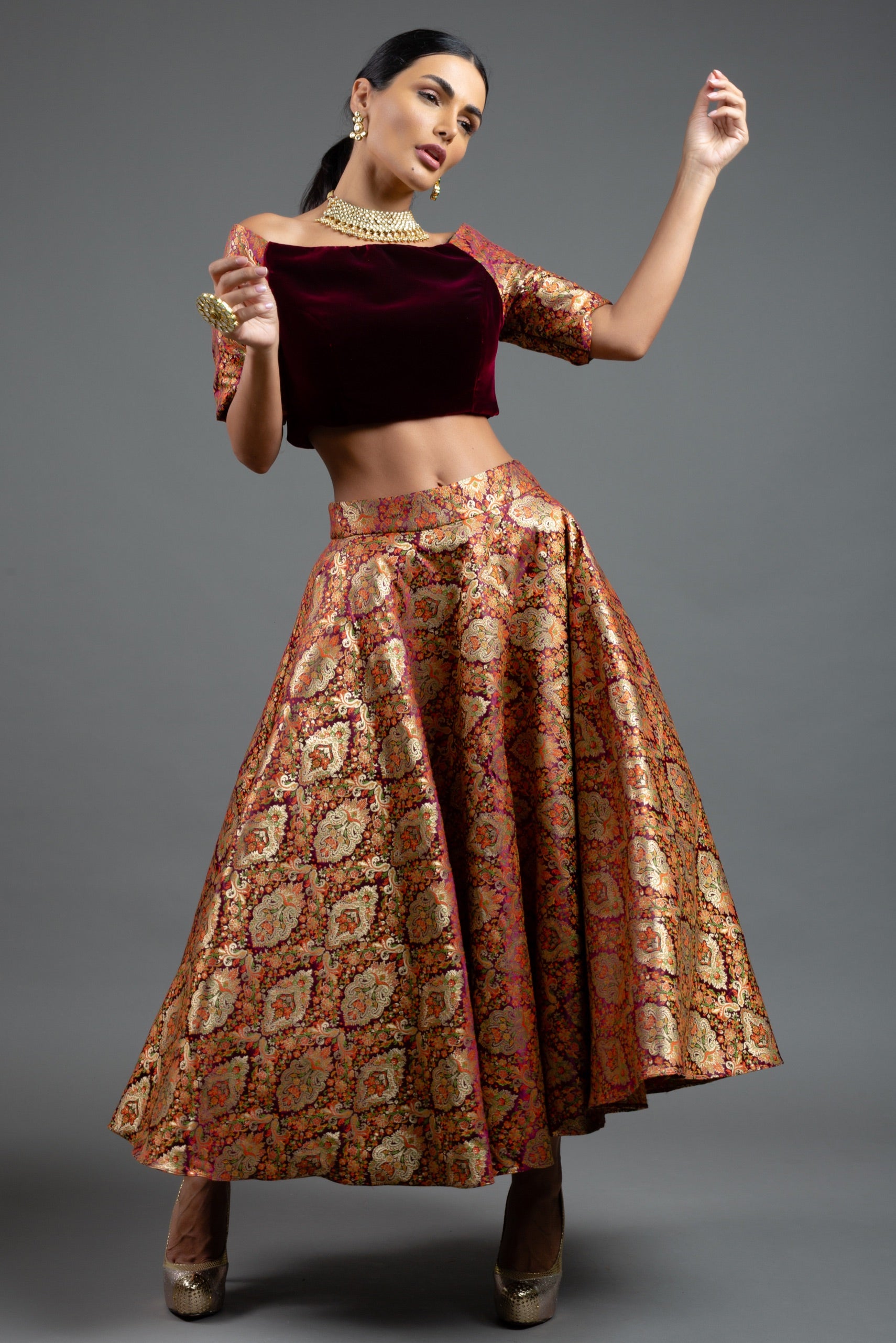 BROCADE SKIRT TOP SET – VAVCI - Main Image