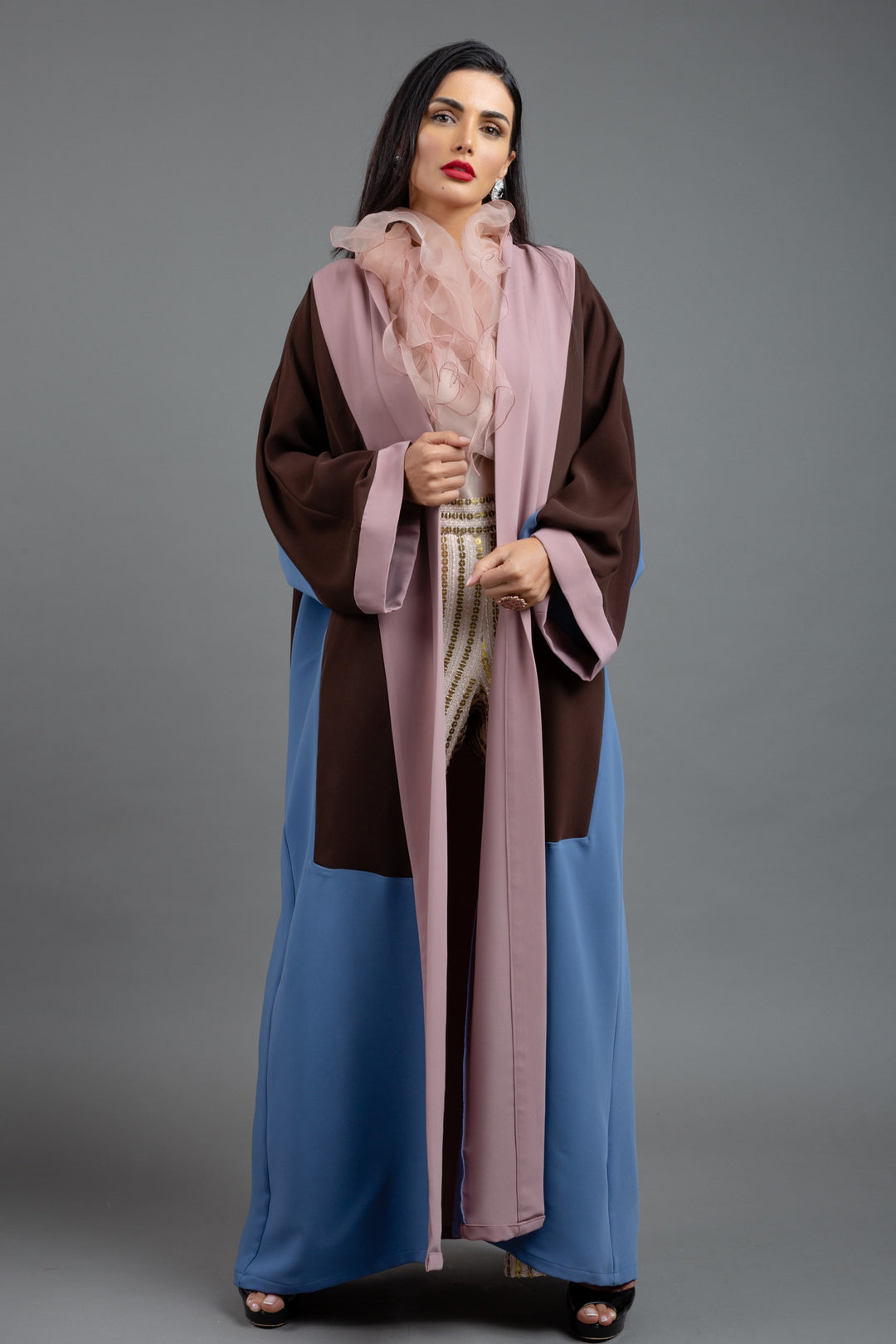 BLUE/BROWN COLOR BLOCK ABAYA