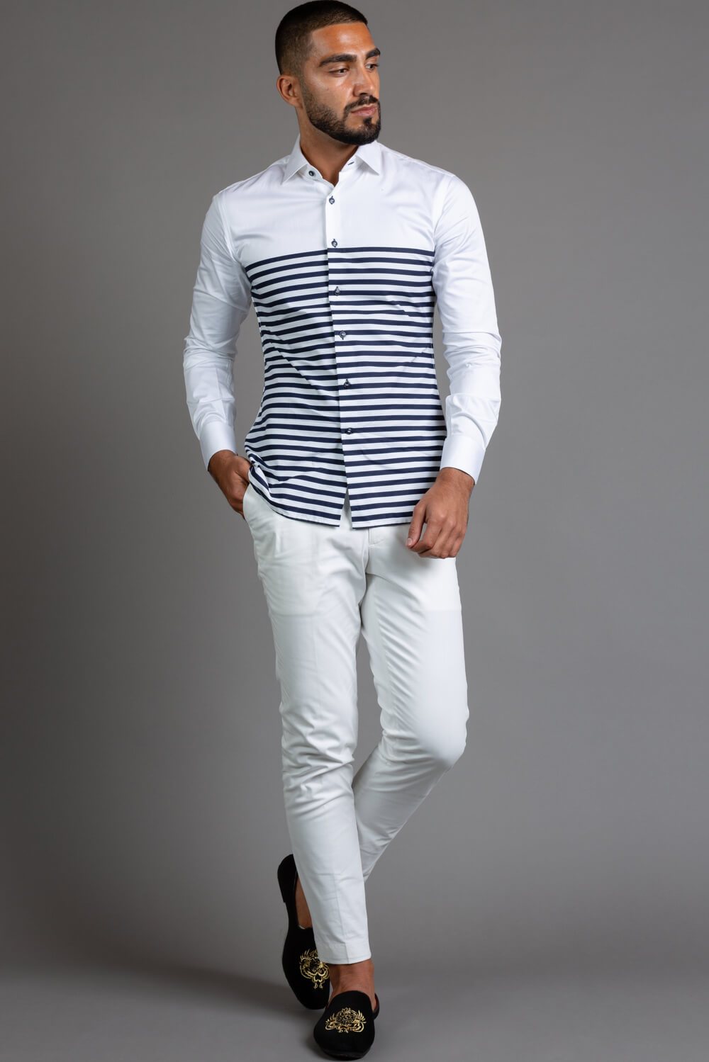 Blue striped shirt with jeans top