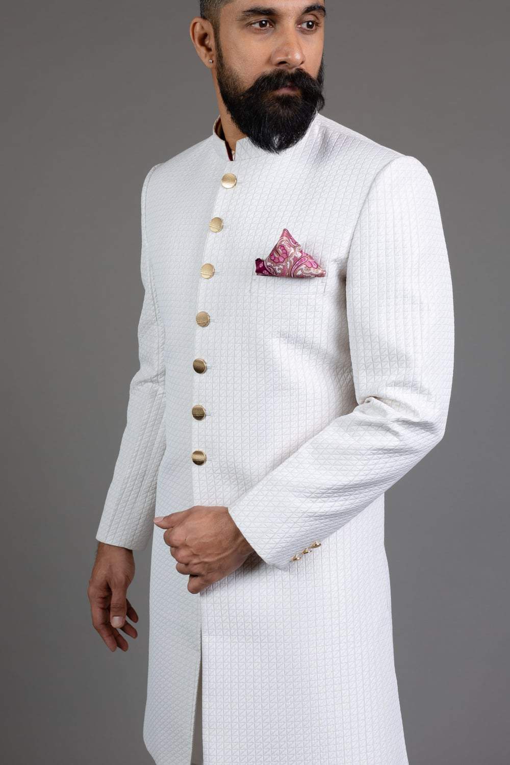 White Quilted Indowestern