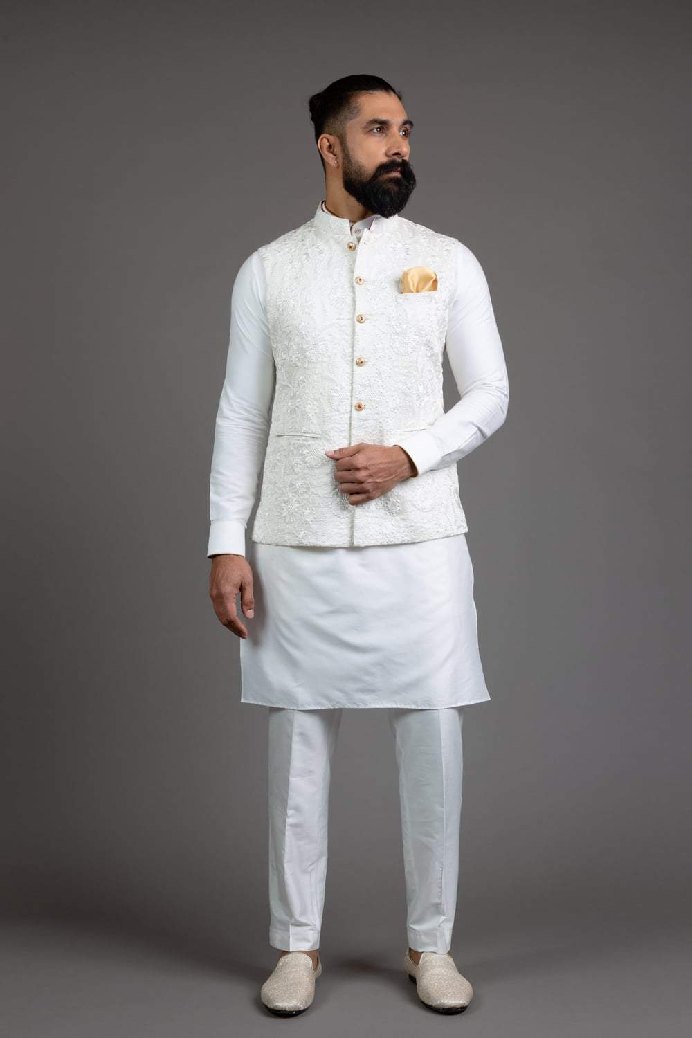 White Embroidered Nehru Jacket