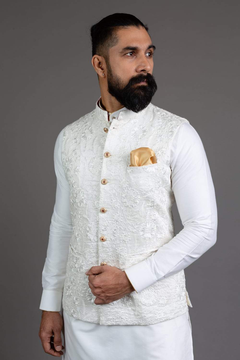 White Embroidered Nehru Jacket