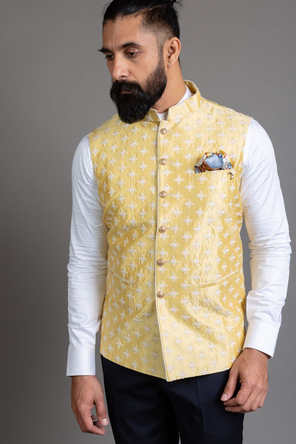 Yellow Embroidered Nehru Jacket