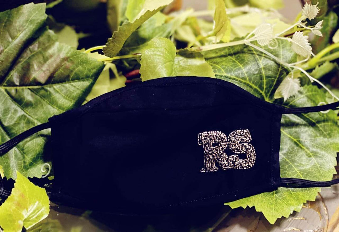 Black Mask With Silver Beaded Initials