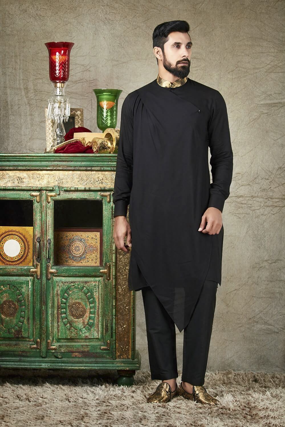 Black Drapped Kurta