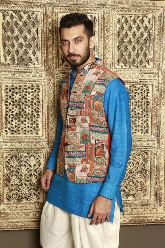 Printed Silk Nehru Jacket