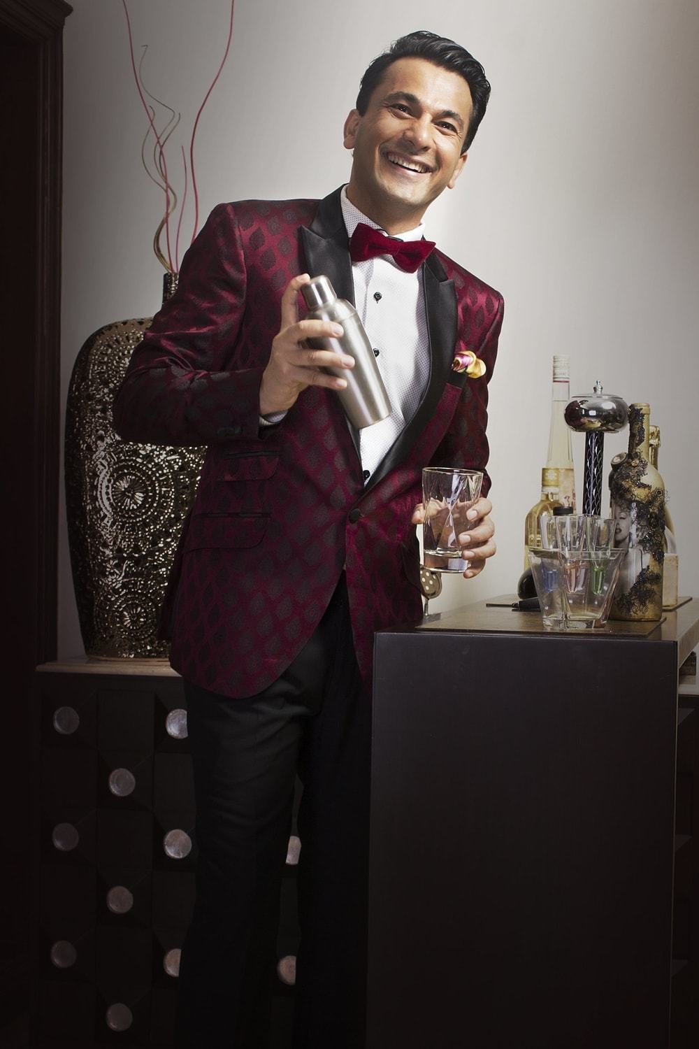 Maroon Brocade Tuxedo