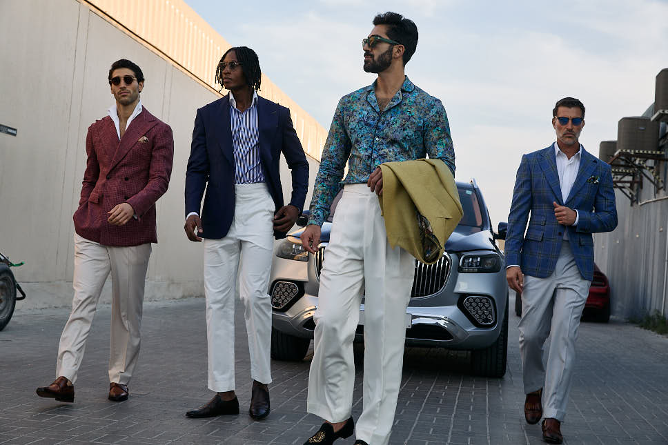 VAVCI beige slim-fit trousers styled for a smart casual outfit