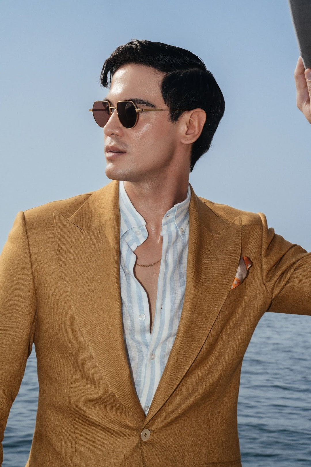 Sea blue wool three-piece suit, from a guide on buying a suit in the UAE