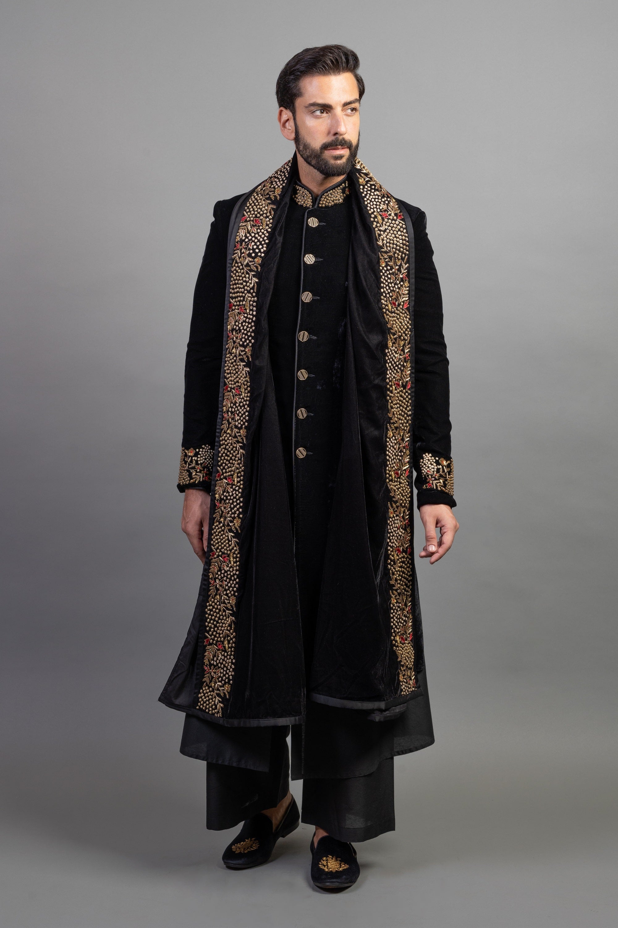 Black Velvet With Hand Embroidery & Dupatta