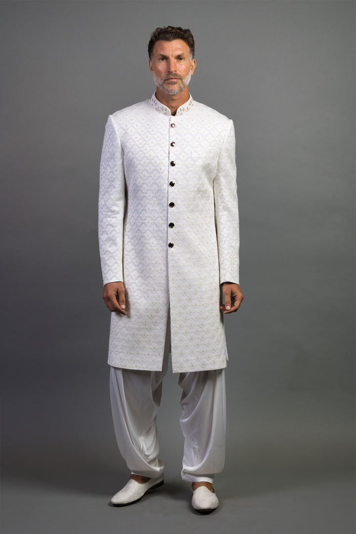 White Sherwani With Embroidery