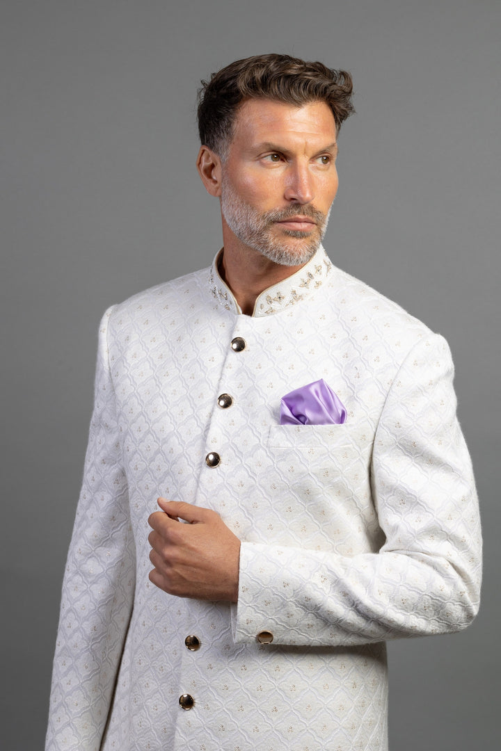 White Sherwani With Embroidery