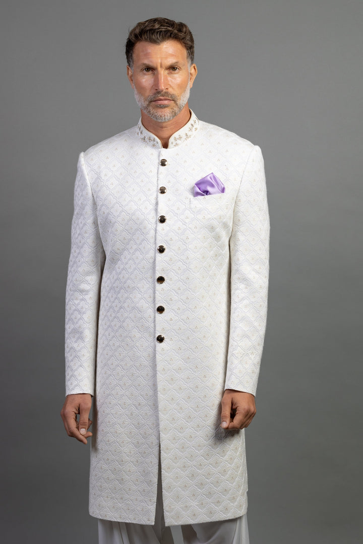 White Sherwani With Embroidery