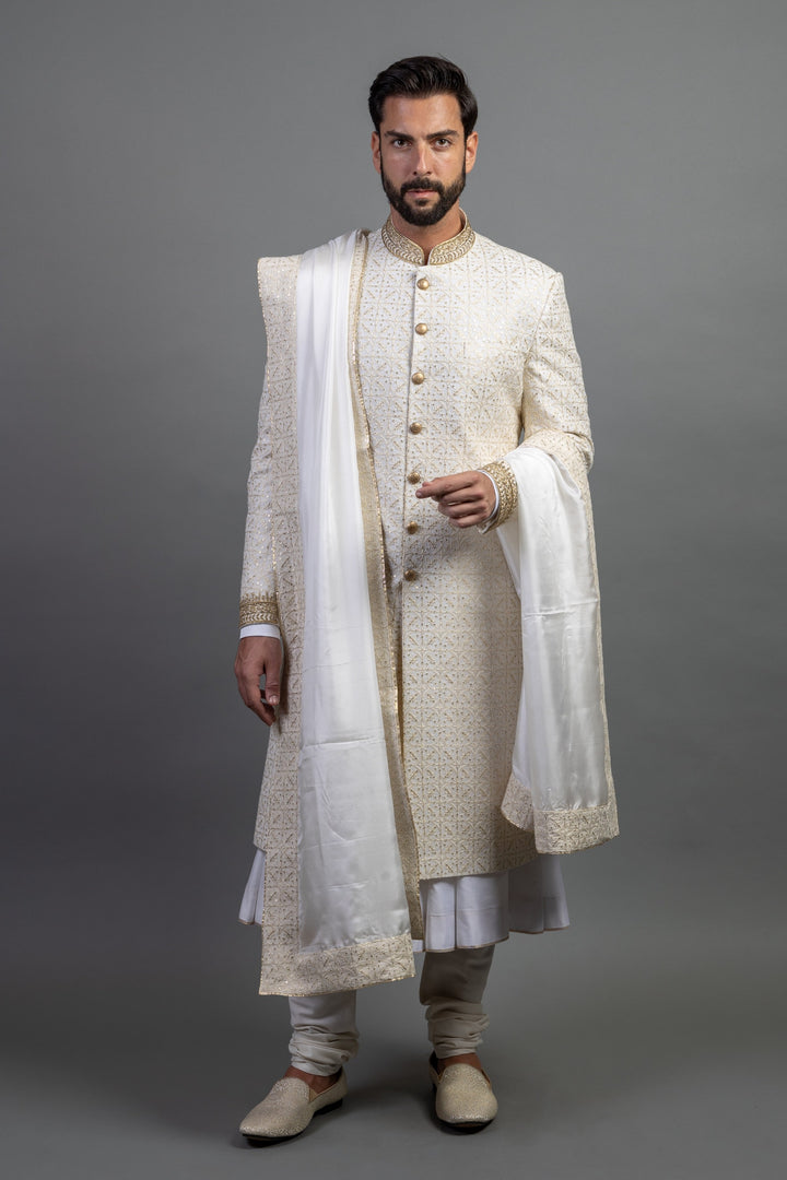 White Indowestern With Gold Embroidery
