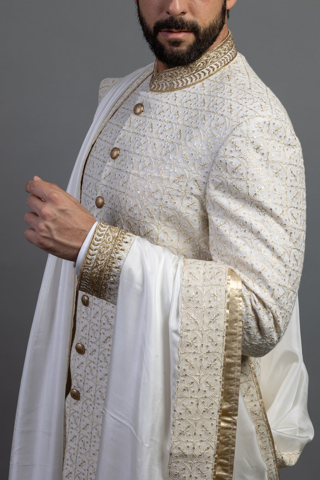 White Indowestern With Gold Embroidery